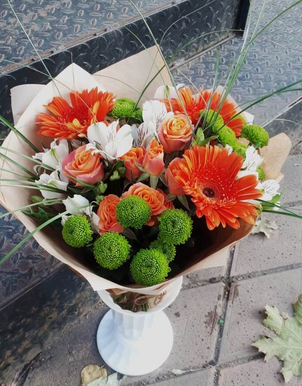 Букет цветов из: Герберы, Хризантемы, Альстромерии и Розы в Шумихе