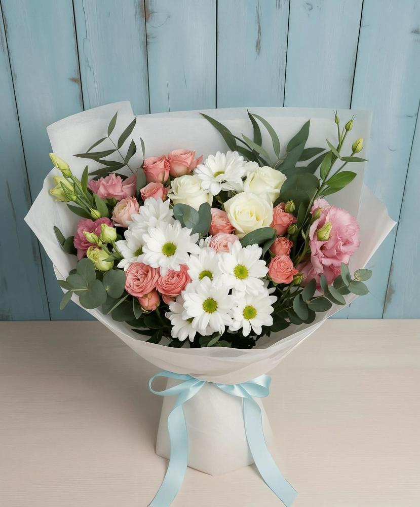 Букет цветов из: Розы, Лизиантусы и Хризантемы в Шумихе