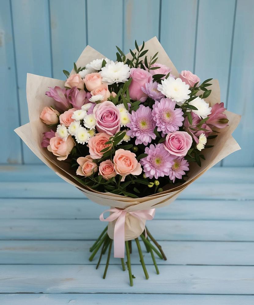 Букет цветов из: Хризантемы, Розы и Альстромерии в Шумихе
