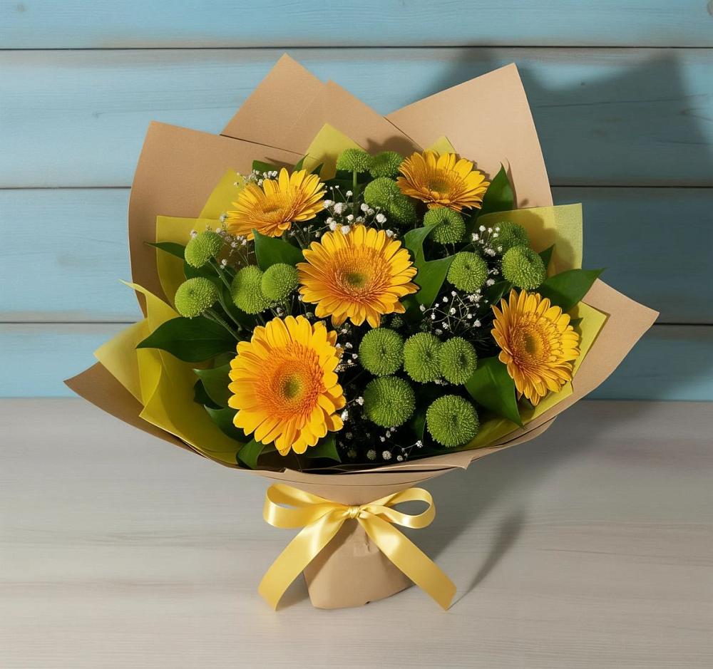 Букет цветов из: Герберы и Хризантемы в Шумихе