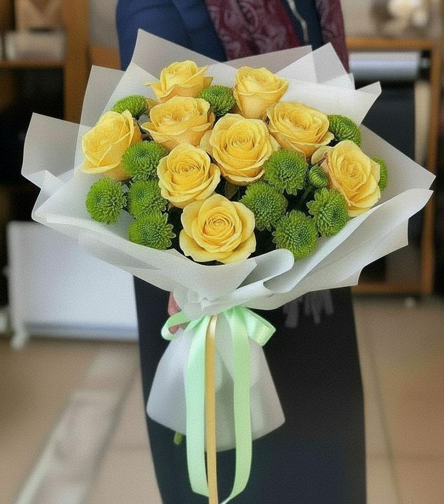 Букет цветов из: Хризантемы и Розы в Шумихе