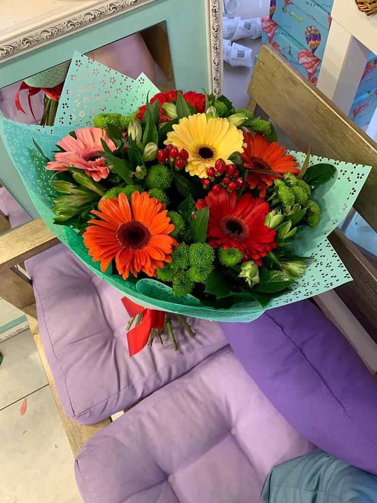 Букет цветов из: Герберы, Хризантемы и Альстромерии в Шумихе