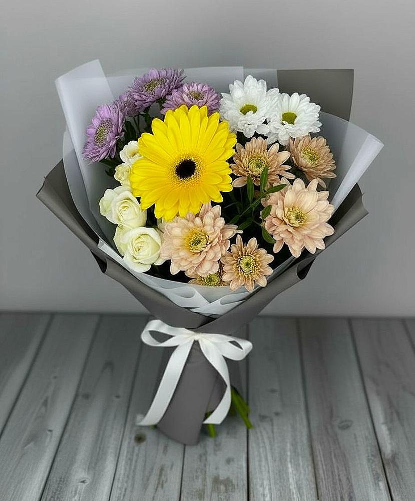 Букет цветов из: Розы, Герберы и Хризантемы в Шумихе