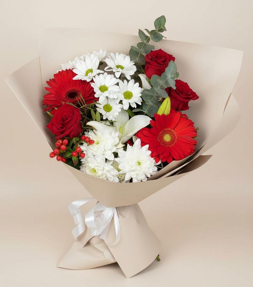Букет цветов из: Розы, Хризантемы, Герберы и Лилии в Шумихе