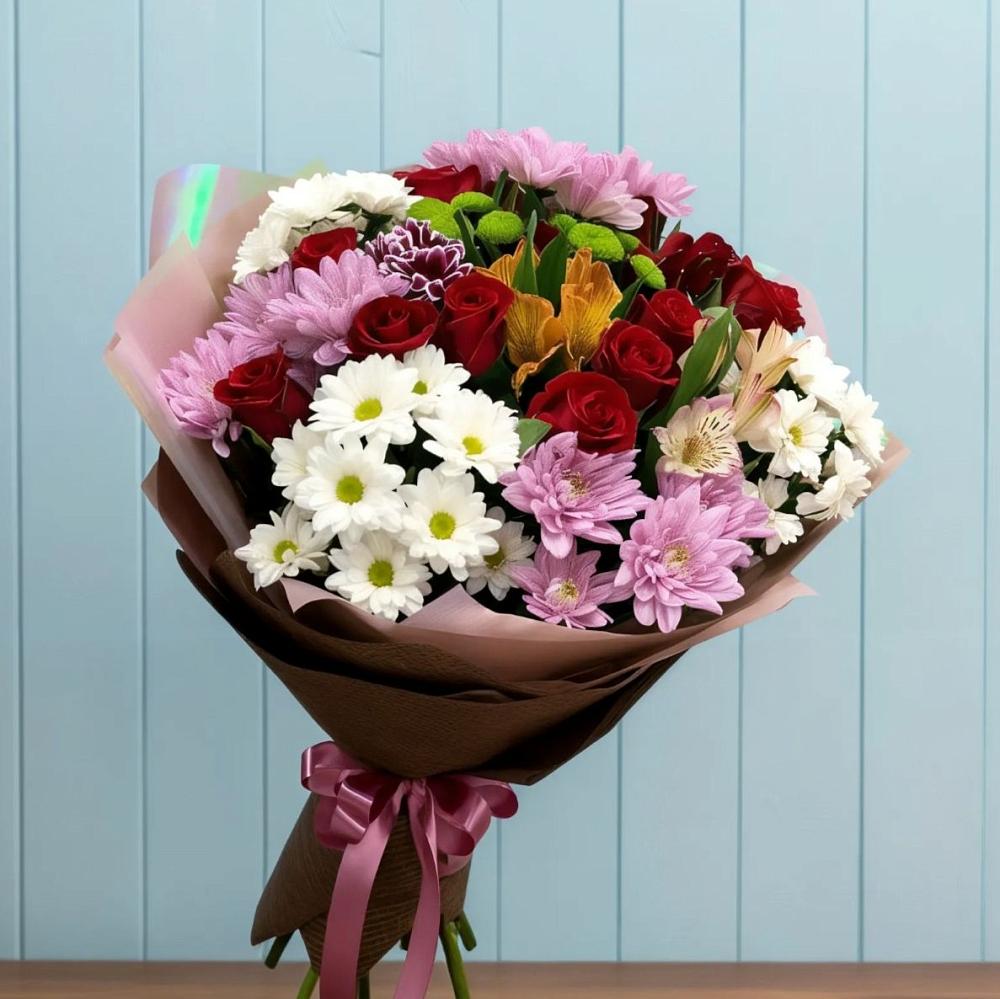 Букет цветов из: Розы, Хризантемы и Альстромерии в Шумихе