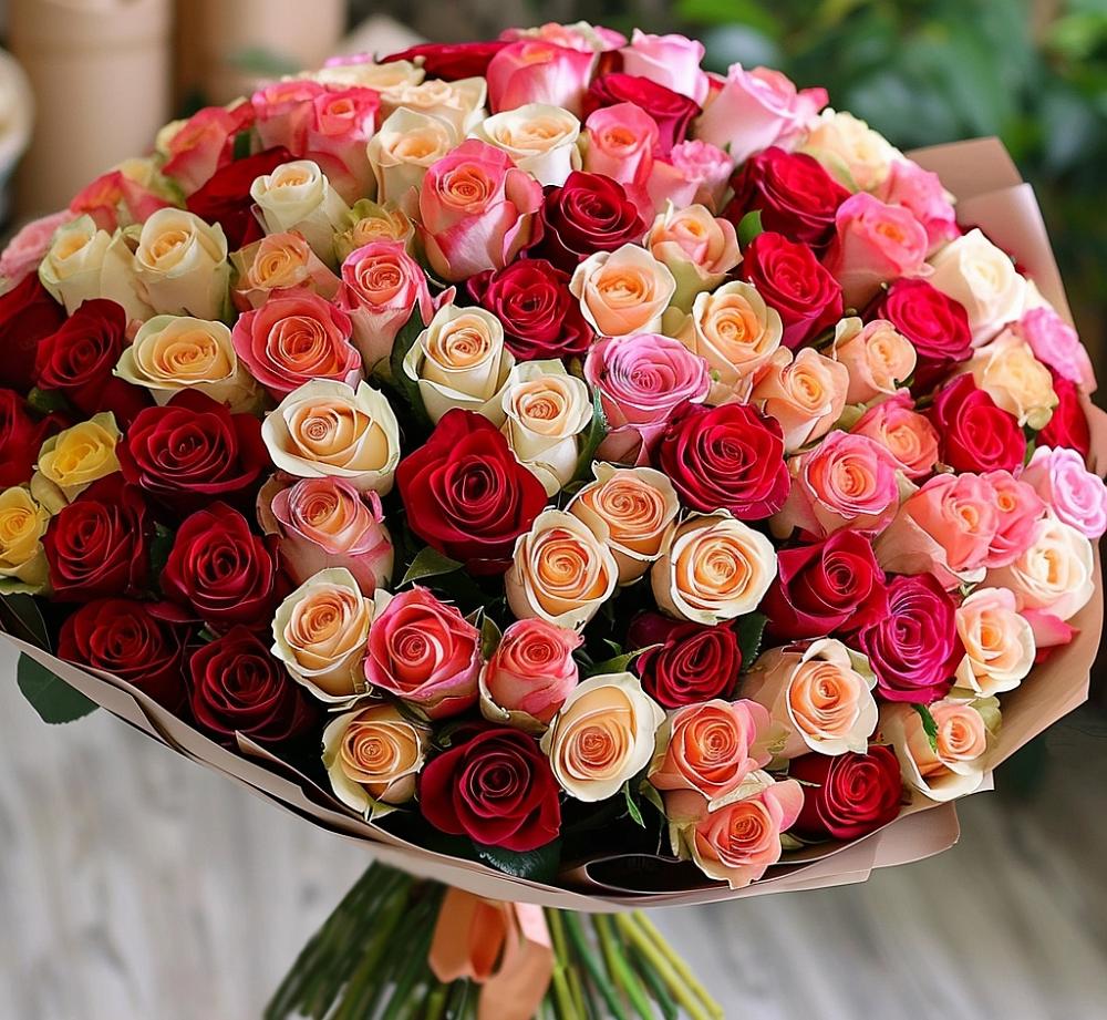 Букет 101 Разноцветная роза в Шумихе