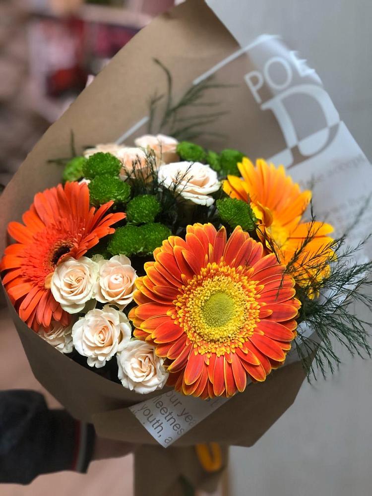 Букет цветов из: Герберы, Хризантемы и Розы в Шумихе